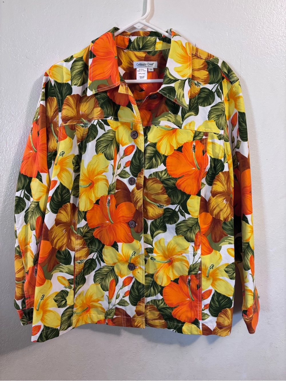 Coldwater Creek Orange & Yellow Floral Cotton Jacket